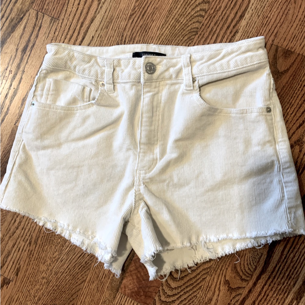 White frayed faux corduroy Forever 21 shorts